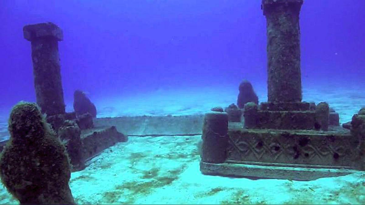 Submerged stone columns and structures on the seabed