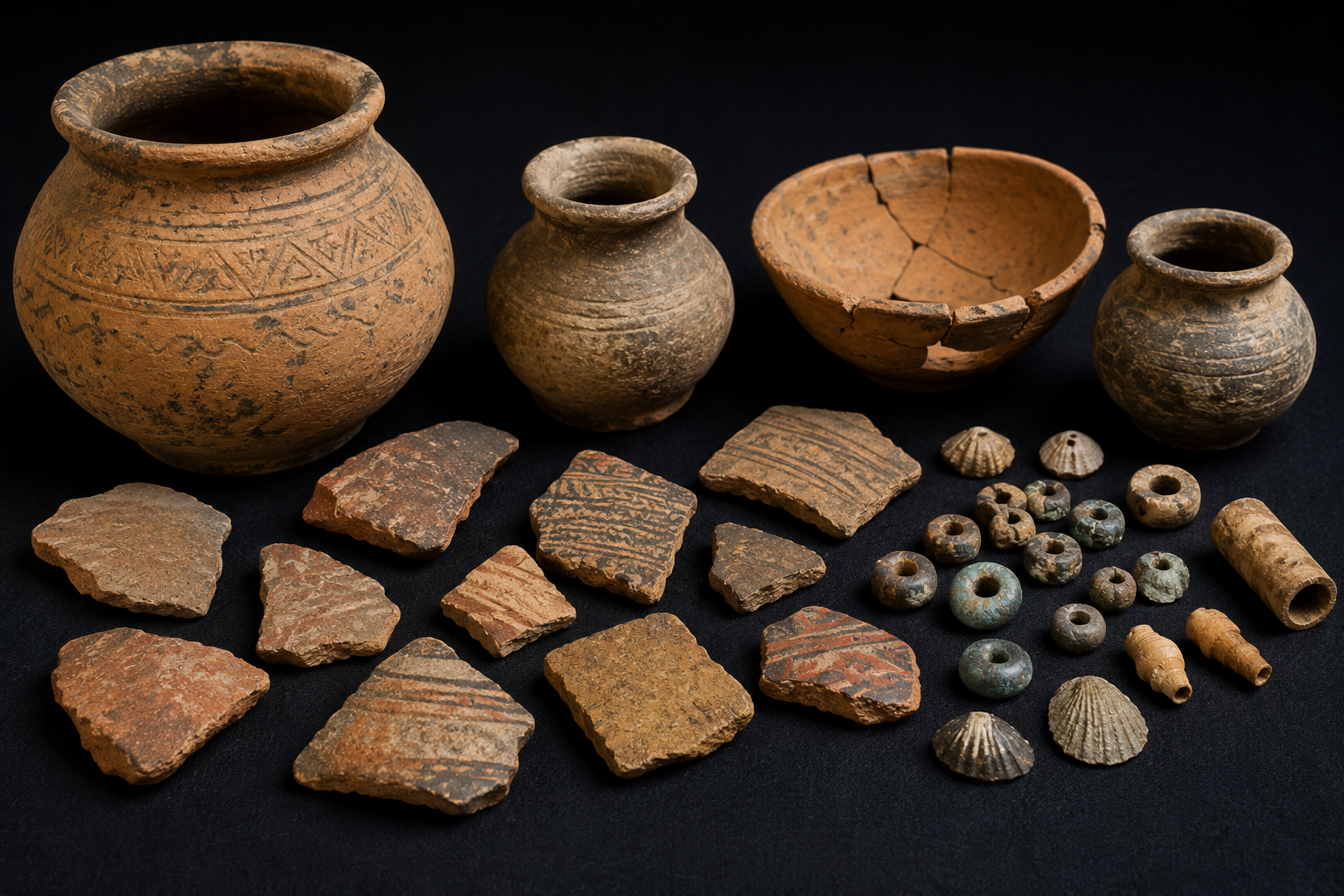 Archaeological pottery and artifacts from the Dwarka region