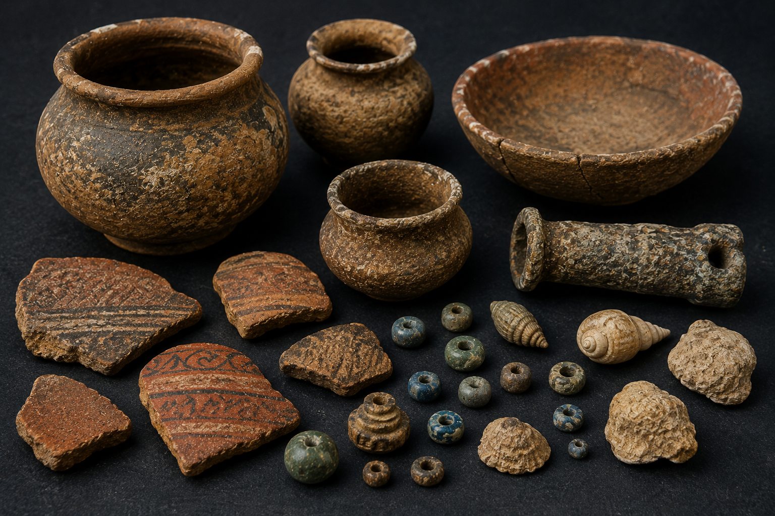 Pottery fragments, beads and archaeological artifacts from Dwarka